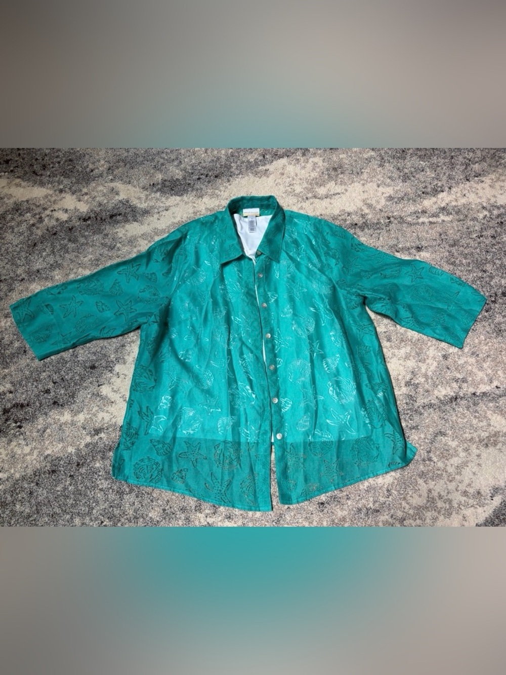 Alfred Dunner Teal Button-Front seashell Blouse with attached tank top